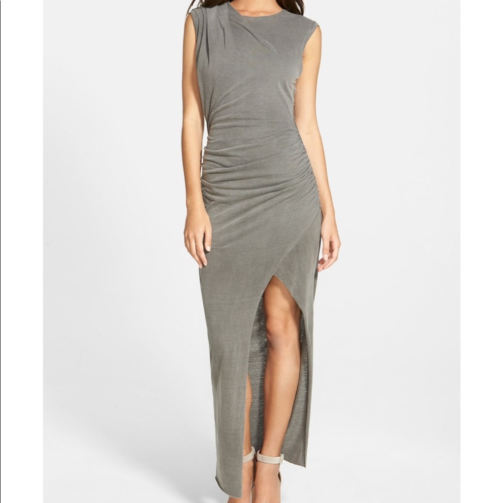 PAM & GELA Twisted Knot Ruched Maxi Slit Dress L